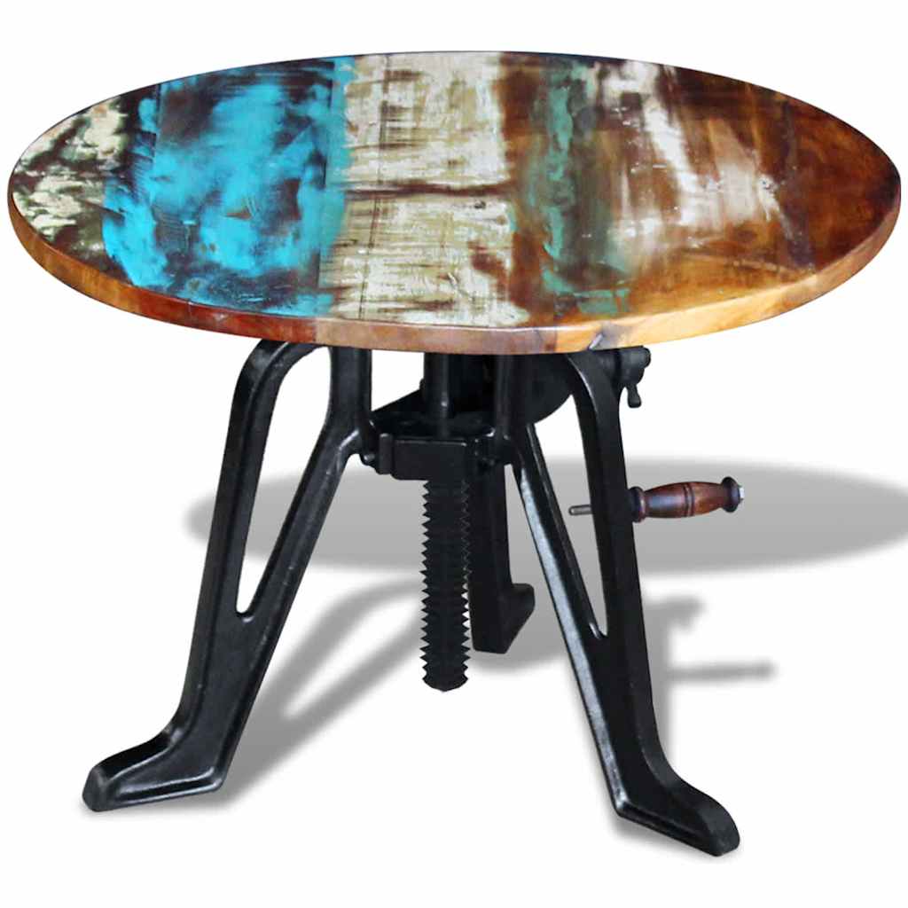243296 vidaXL Side Table Solid Reclaimed Wood Cast Iron 60x(42-63) cm