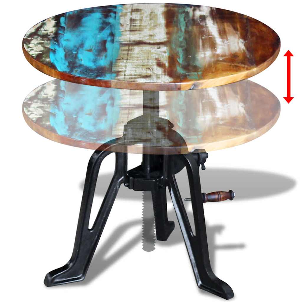 243296 vidaXL Side Table Solid Reclaimed Wood Cast Iron 60x(42-63) cm