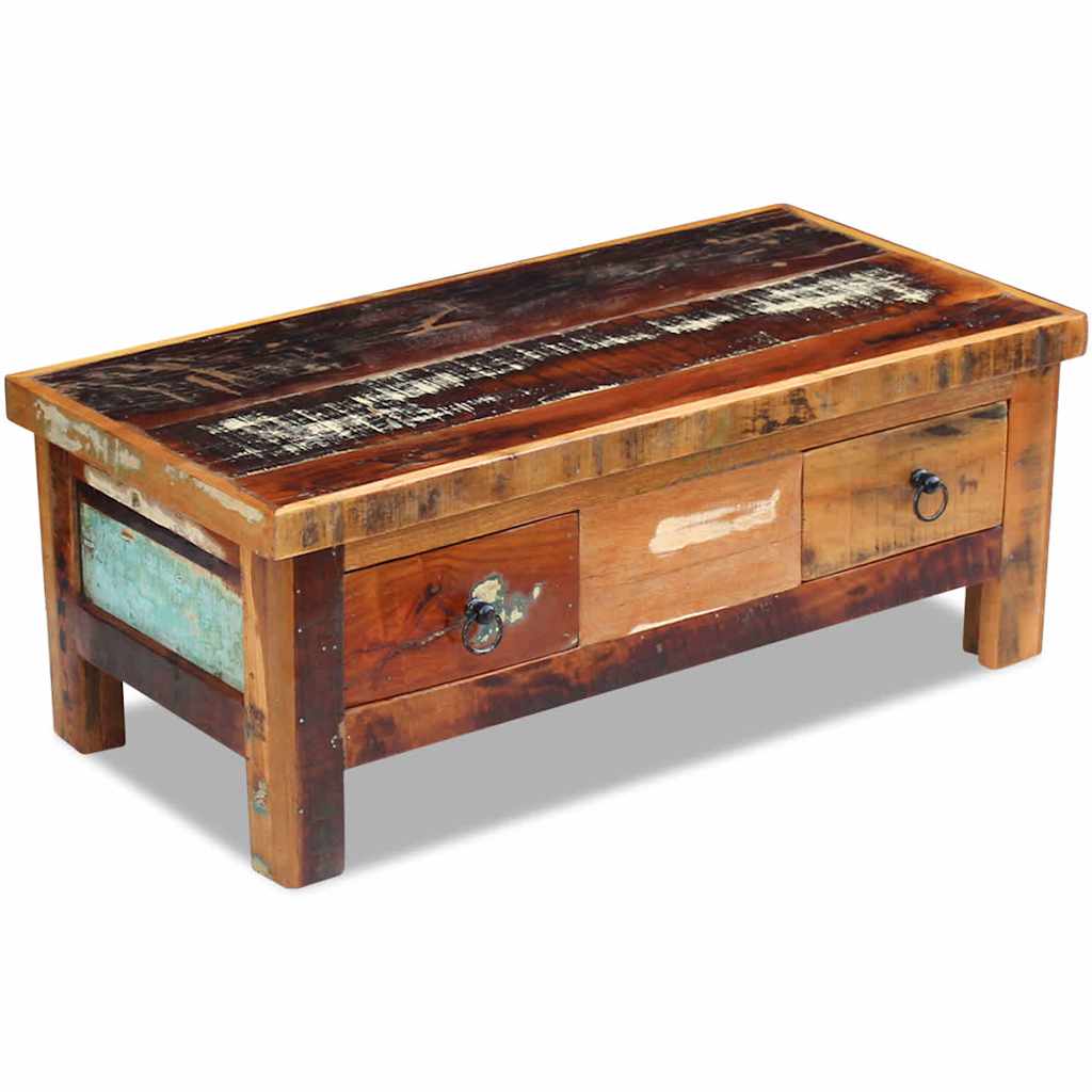 243321 vidaXL Coffee Table Drawers Solid Reclaimed Wood 90x45x35 cm