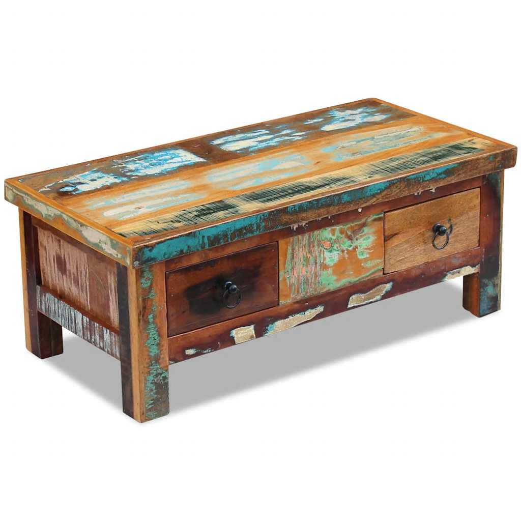 243321 vidaXL Coffee Table Drawers Solid Reclaimed Wood 90x45x35 cm