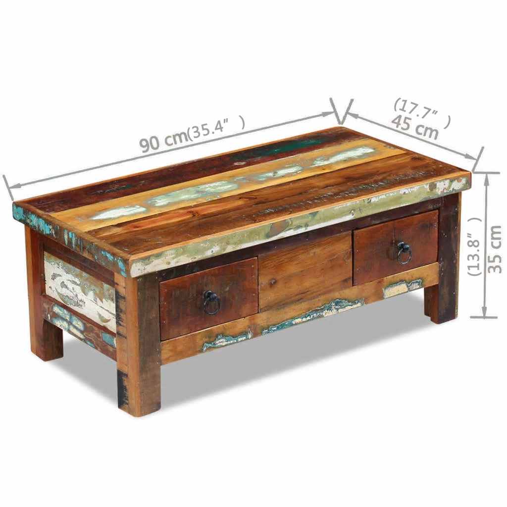 243321 vidaXL Coffee Table Drawers Solid Reclaimed Wood 90x45x35 cm