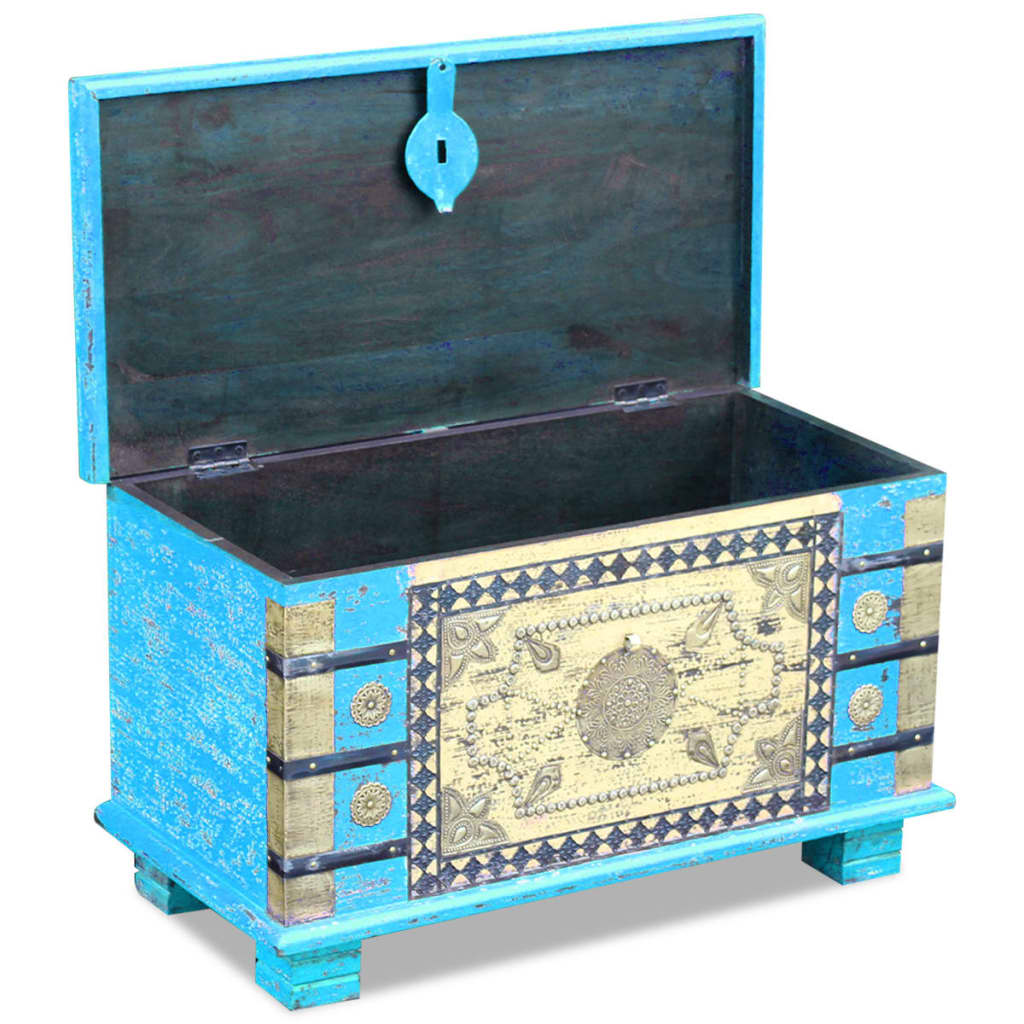 vidaXL Storage Chest Blue Mango Wood 80x40x45 cm