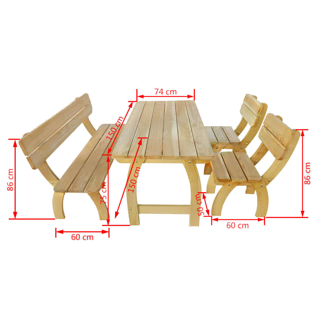 vidaXL Outdoor Dining Set 4 Pieces Impregnated Pinewood