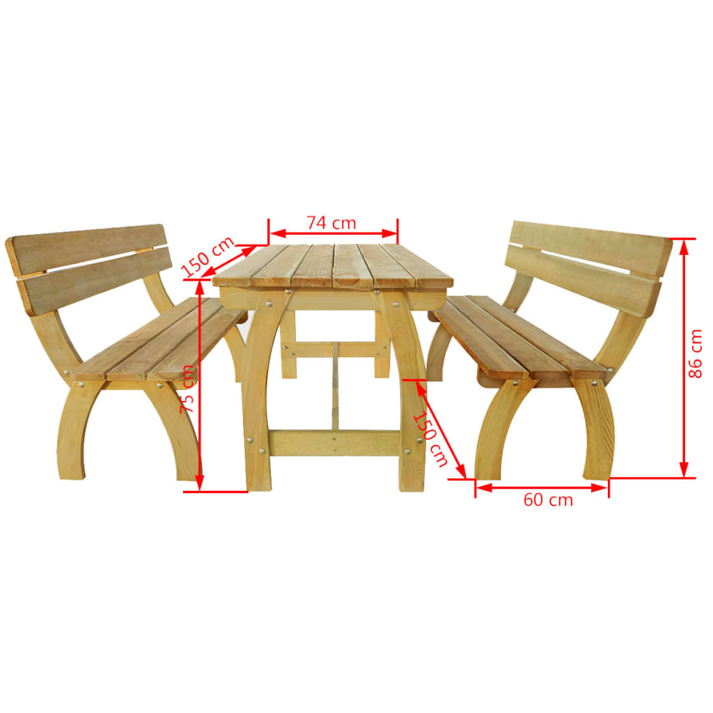 vidaXL Beer Table with 2 Benches Impregnated Pinewood