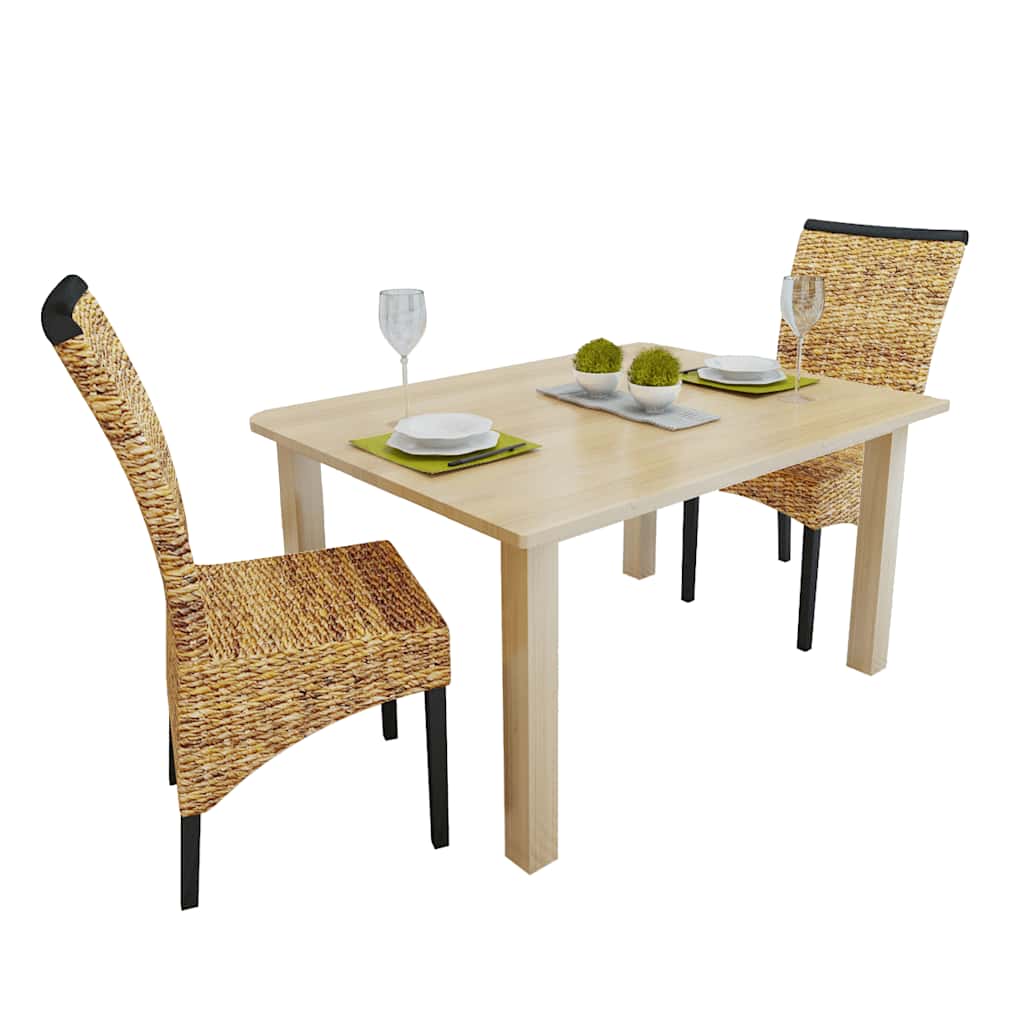 Dining Chairs 2 pcs Abaca and Solid Mahogany Wood