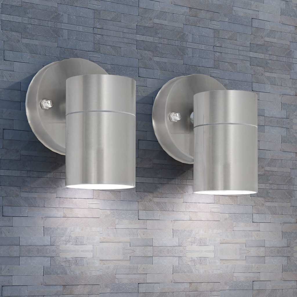 42414 vidaXL Outdoor LED Wall Lights 2 pcs Stainless Steel Downwards