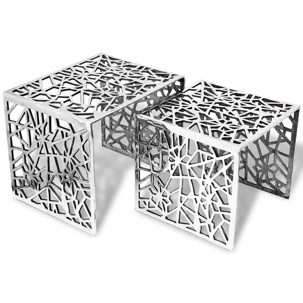 243508 vidaXL Two Piece Side Tables Square Aluminium Silver