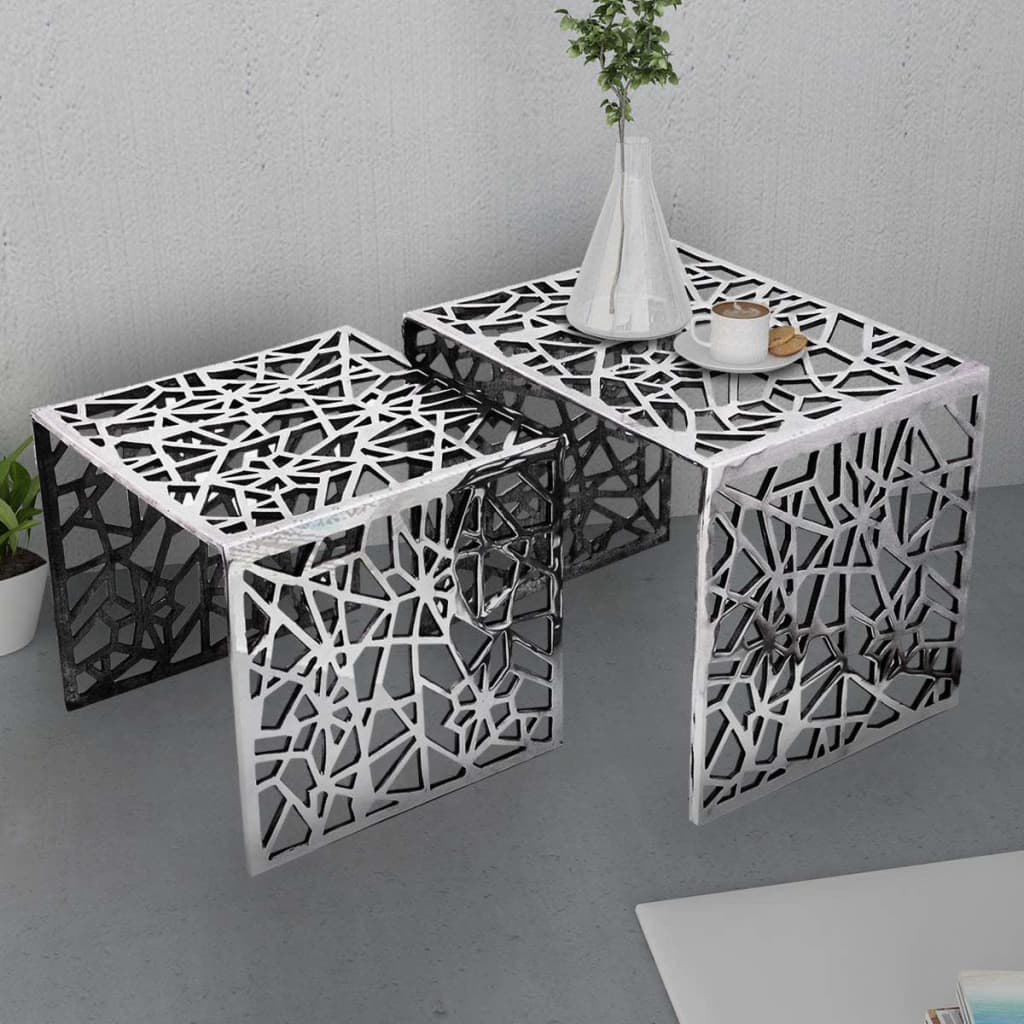 243508 vidaXL Two Piece Side Tables Square Aluminium Silver