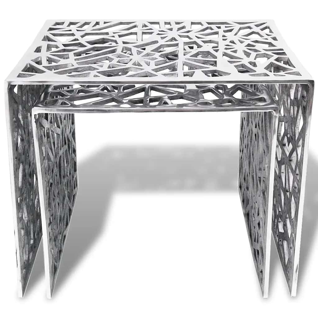 243508 vidaXL Two Piece Side Tables Square Aluminium Silver