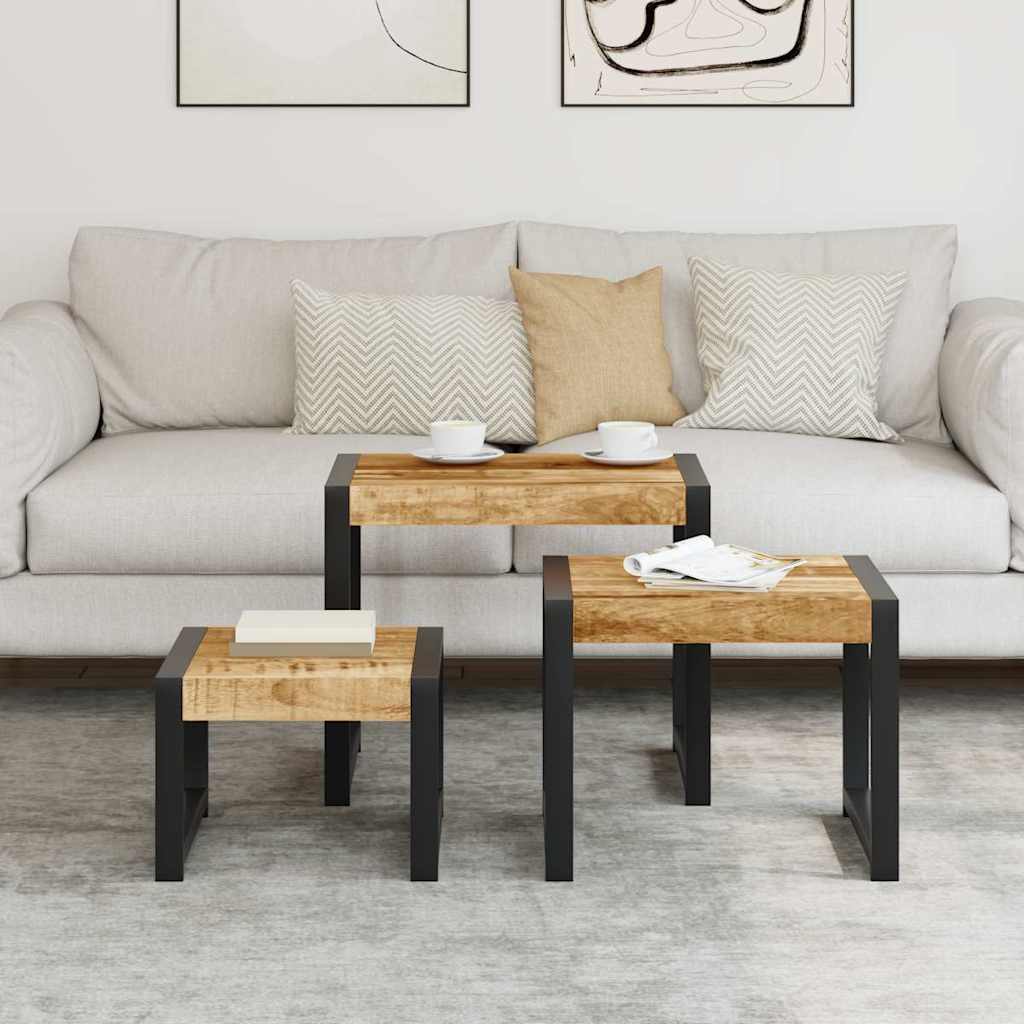 247404 vidaXL Nesting Tables 3 pcs Solid Mango Wood