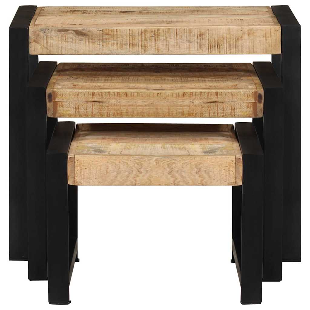 247404 vidaXL Nesting Tables 3 pcs Solid Mango Wood