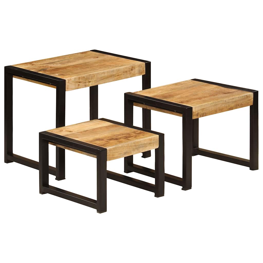 247404 vidaXL Nesting Tables 3 pcs Solid Mango Wood
