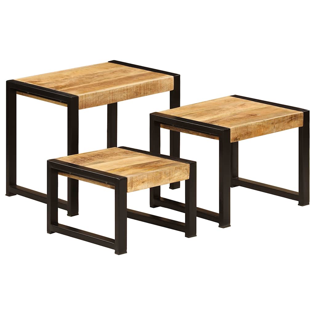 247404 vidaXL Nesting Tables 3 pcs Solid Mango Wood