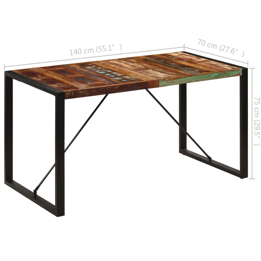 vidaXL Dining Table 140x70x75 cm Solid Reclaimed Wood