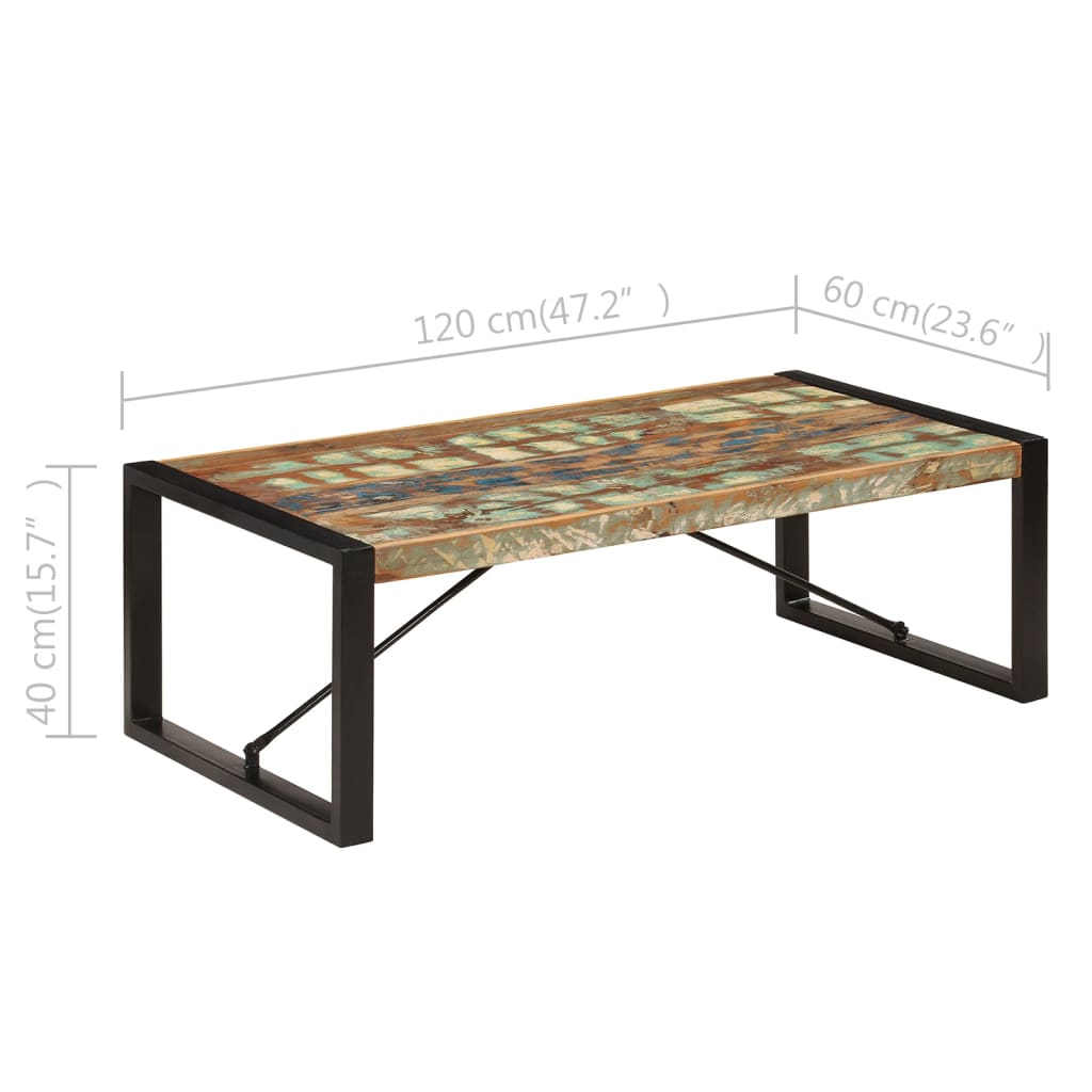 Coffee Table | Multicolour | Solid Reclaimed Wood | 120 cm long | Durable