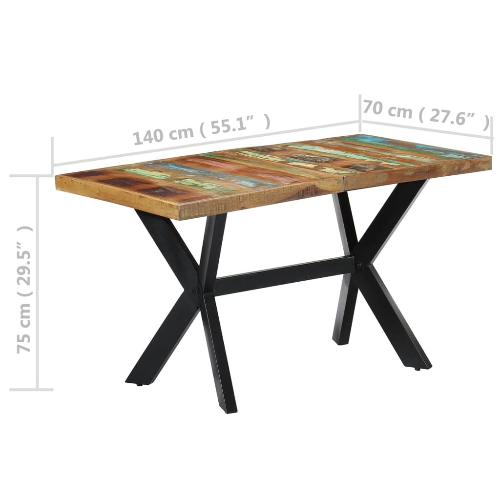 vidaXL Dining Table 140x70x75 cm Solid Reclaimed Wood