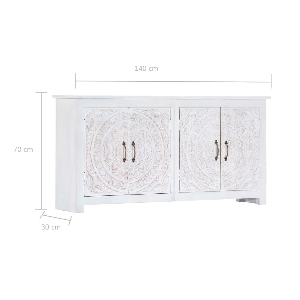 vidaXL Sideboard Handmade White 140x30x70 cm Solid Acacia Wood