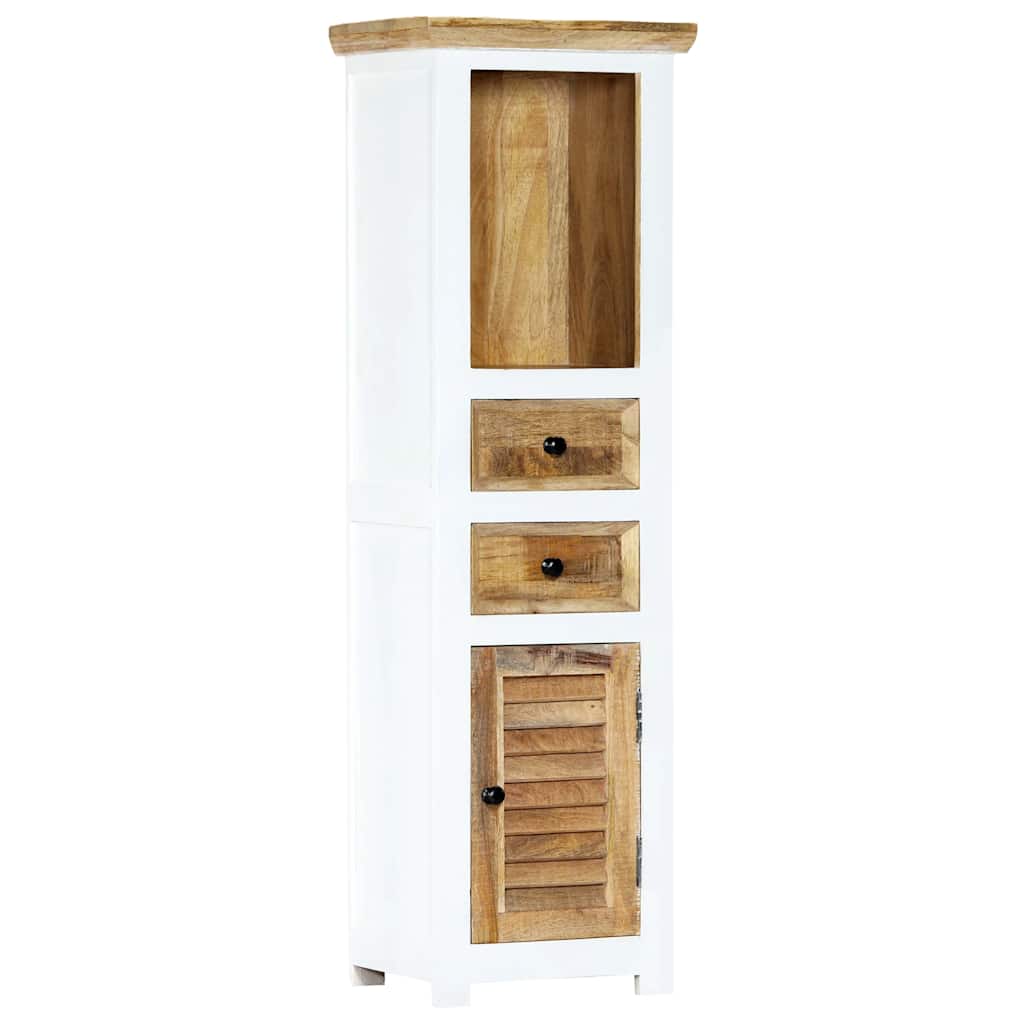 Highboard White and Brown 40x30x128 cm Solid Rough Mango Wood
