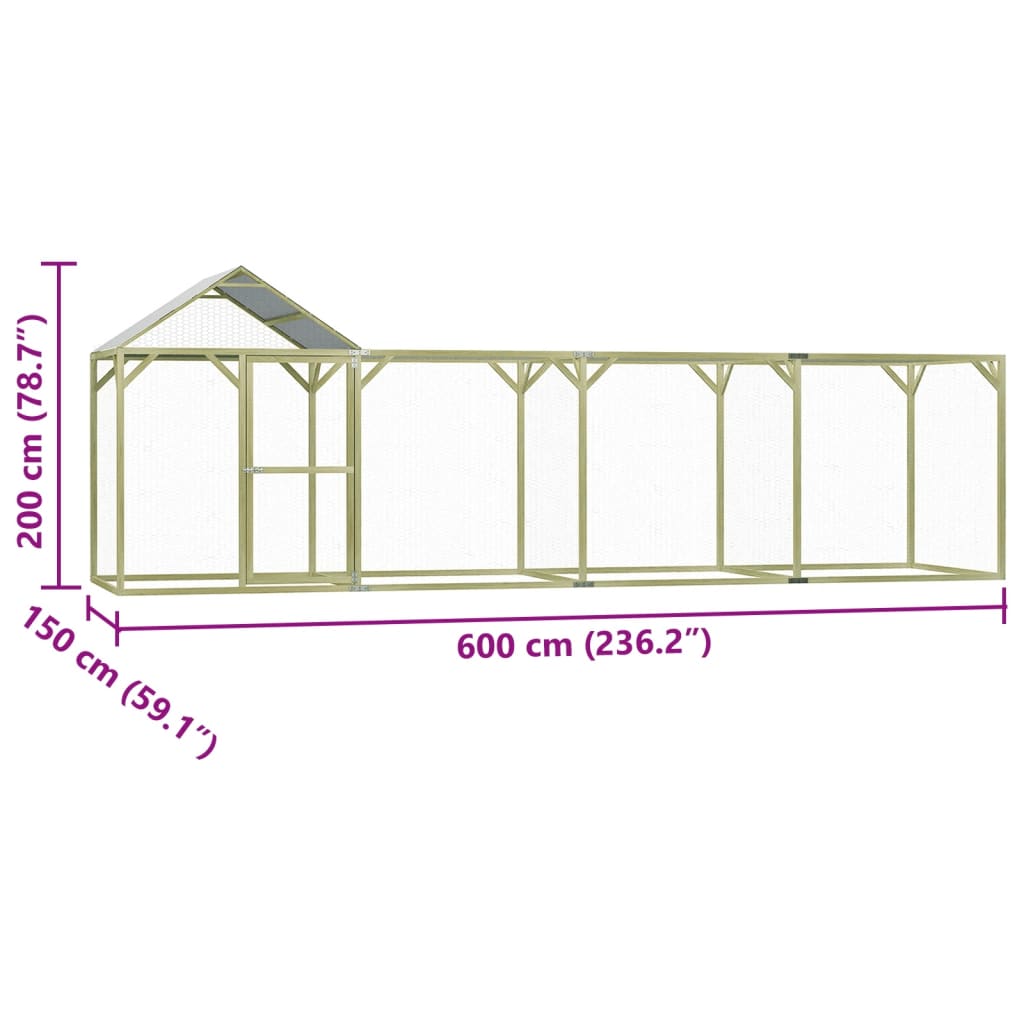 vidaXL Chicken Cage 6x1.5x2 m Impregnated Wood Pine and Steel