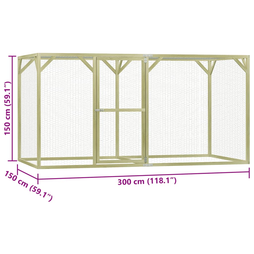 vidaXL Chicken Cage 3x1.5x1.5 m Impregnated Wood Pine and Steel