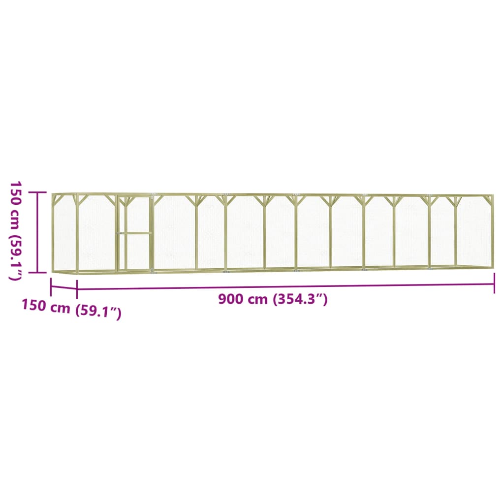 vidaXL Chicken Cage 9x1.5x1.5 m Impregnated Wood Pine and Steel