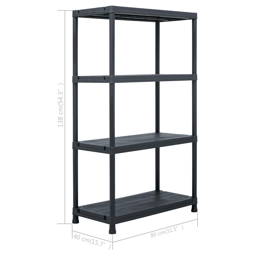 vidaXL Storage Shelf Rack Black 200 kg 80x40x138 cm Plastic