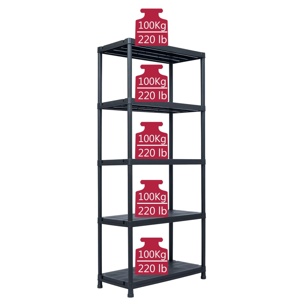 vidaXL Storage Shelf Rack Black 500 kg 90x60x180 cm Plastic