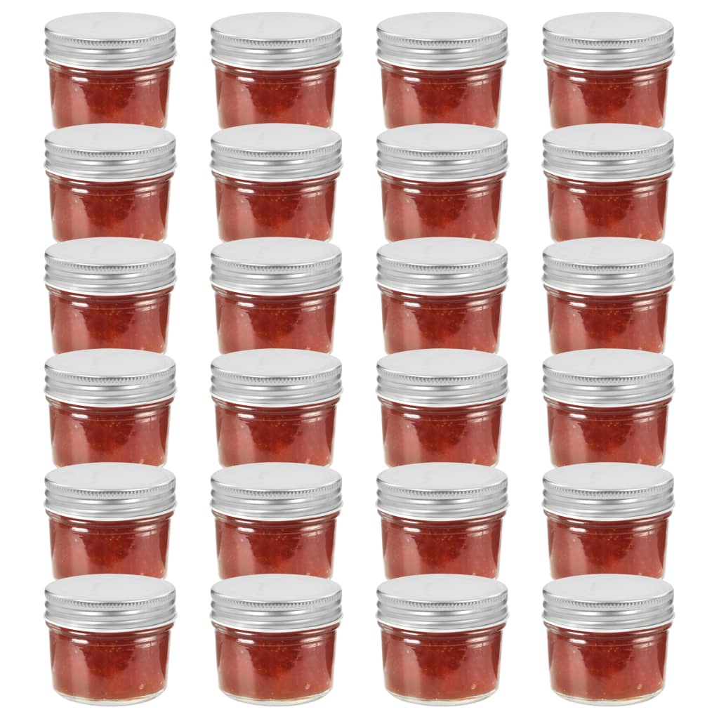 Glass Jam Jars with Silver Lids 24 pcs 110 ml