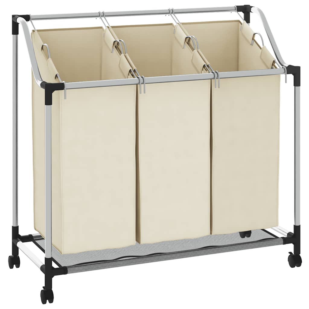 282427 vidaXL Laundry Sorter with 3 Bags Cream Steel