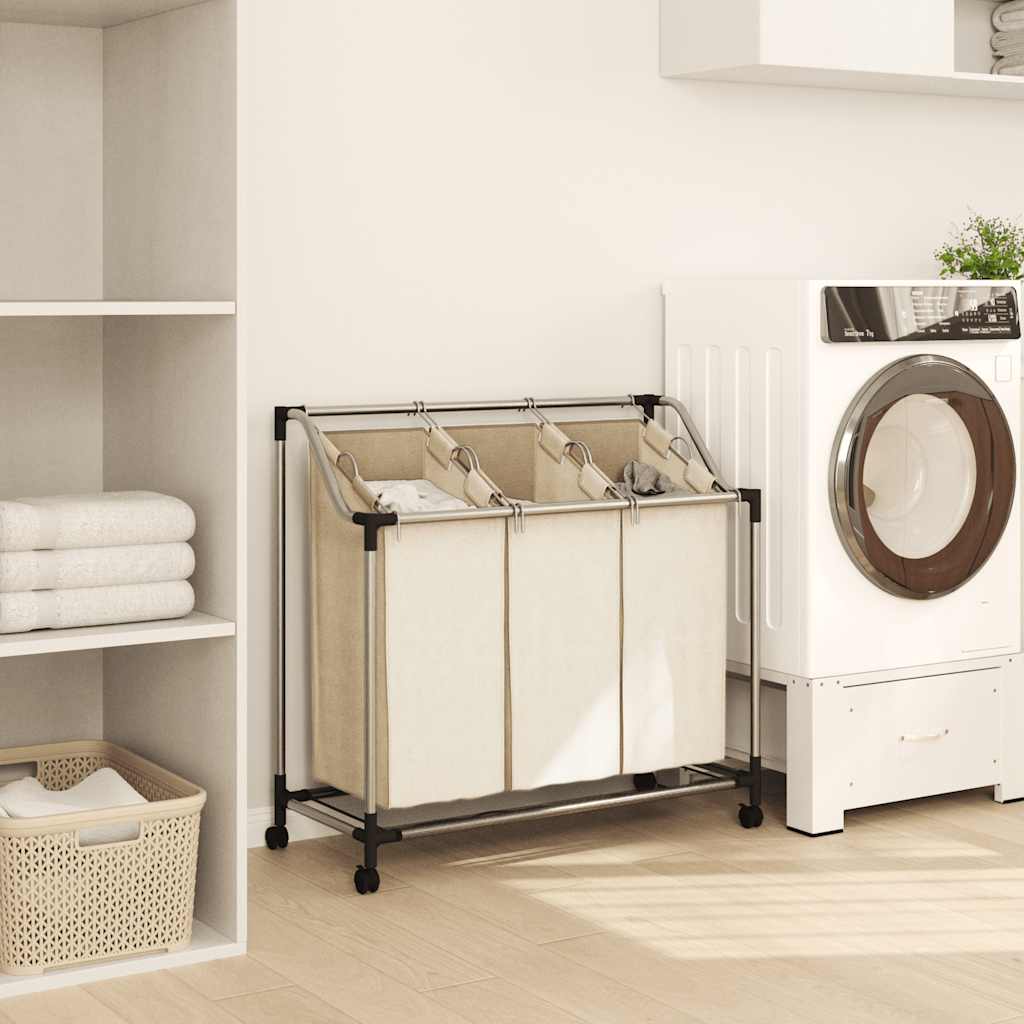 282427 vidaXL Laundry Sorter with 3 Bags Cream Steel