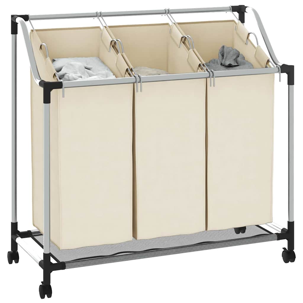 282427 vidaXL Laundry Sorter with 3 Bags Cream Steel