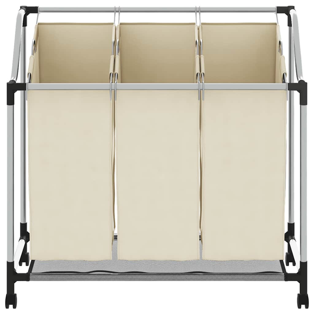 282427 vidaXL Laundry Sorter with 3 Bags Cream Steel