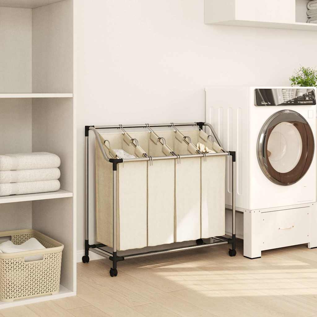 282428 vidaXL Laundry Sorter with 4 Bags Cream Steel