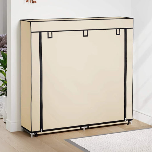 Shoe Cabinet with Cover Cream 115x28x110 cm Fabric