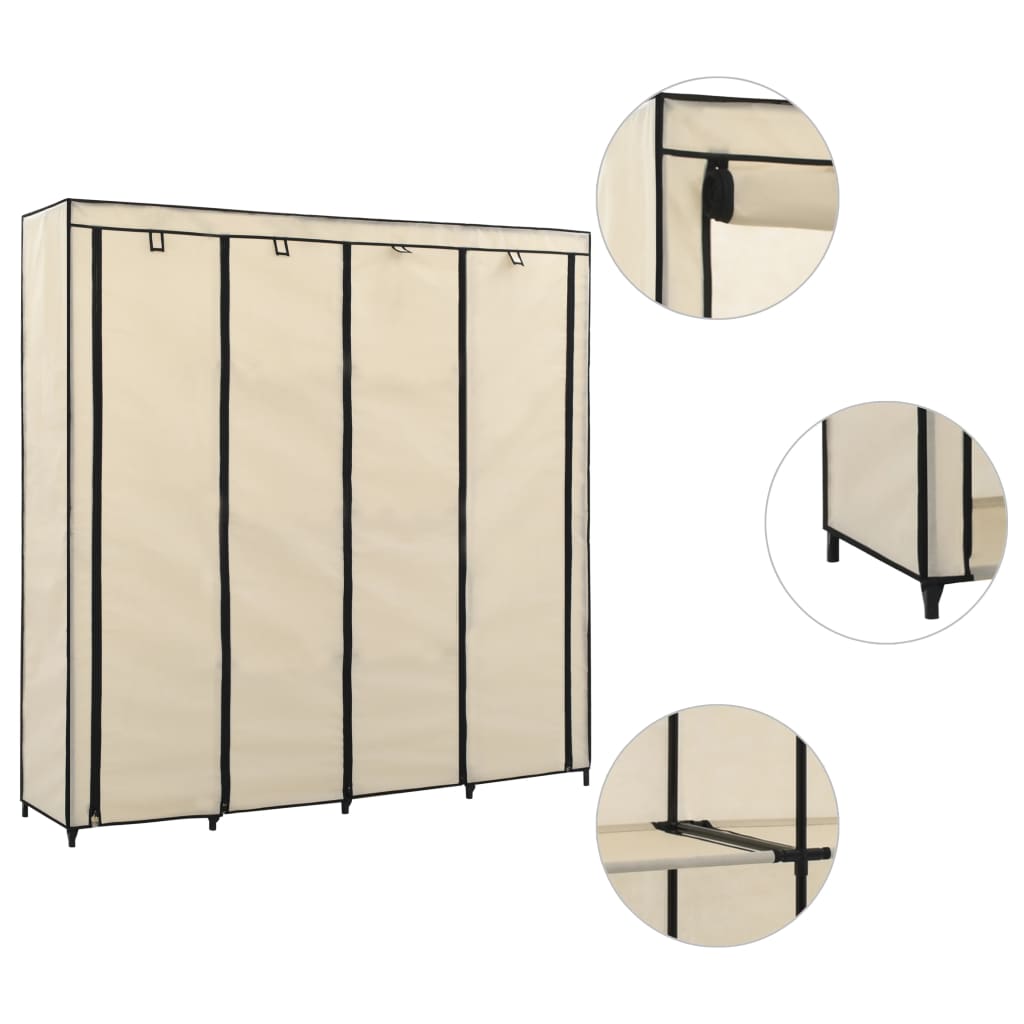 vidaXL Wardrobe with 4 Compartments Cream 175x45x170 cm