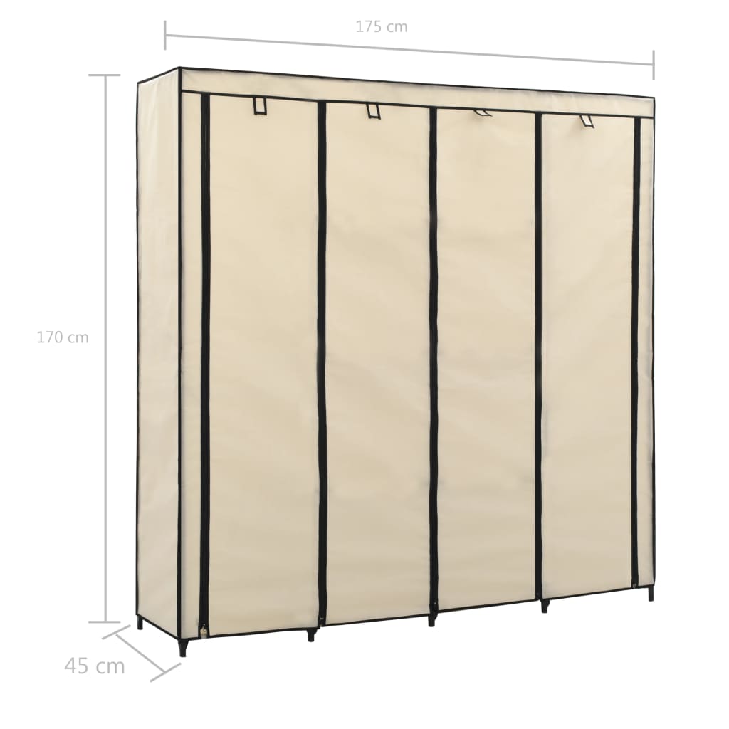 vidaXL Wardrobe with 4 Compartments Cream 175x45x170 cm