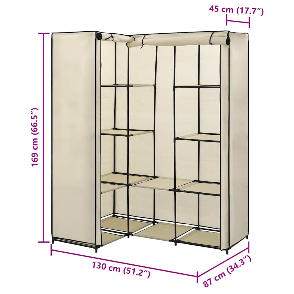 Corner Wardrobe Cream 130x87x169 cm