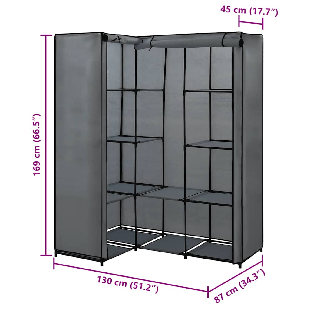 Corner Wardrobe Grey 130x87x169 cm