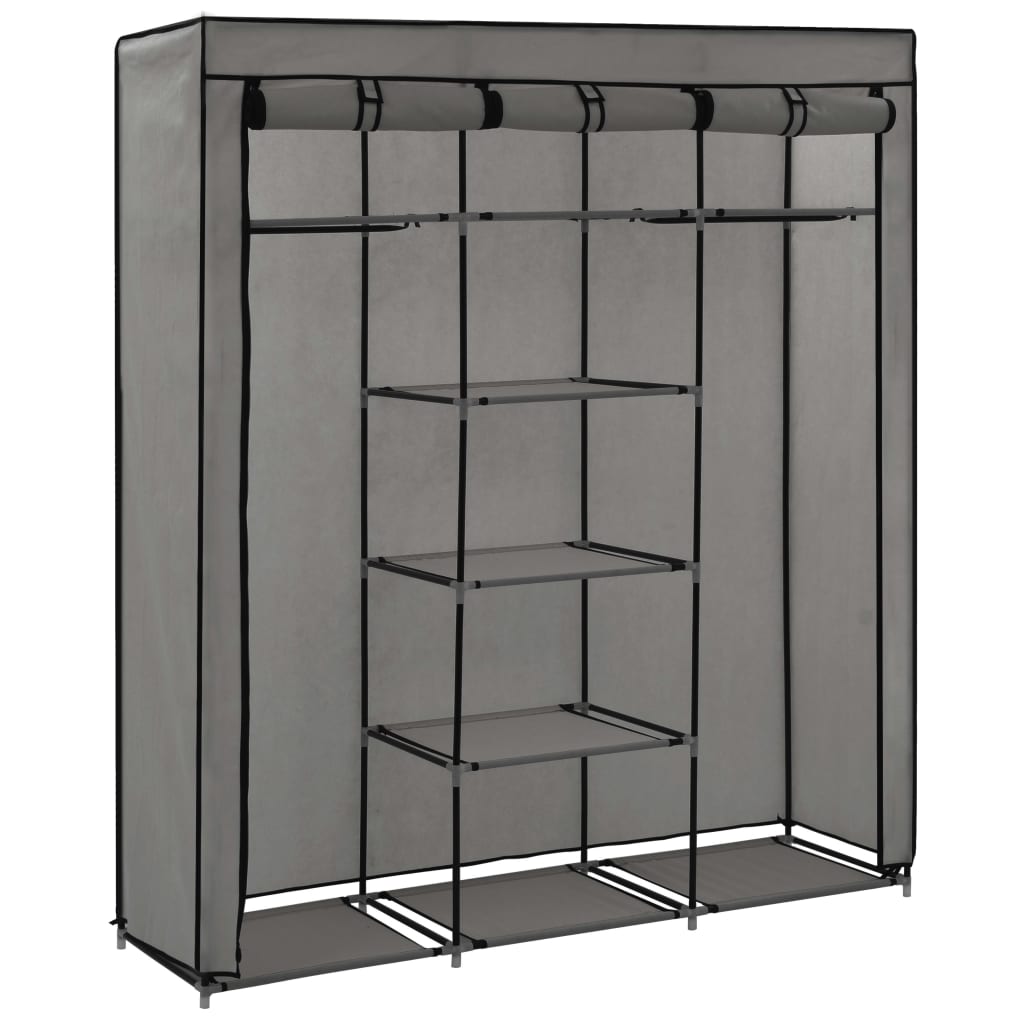 vidaXL Wardrobe with Compartments and Rods Grey 150x45x175 cm Fabric