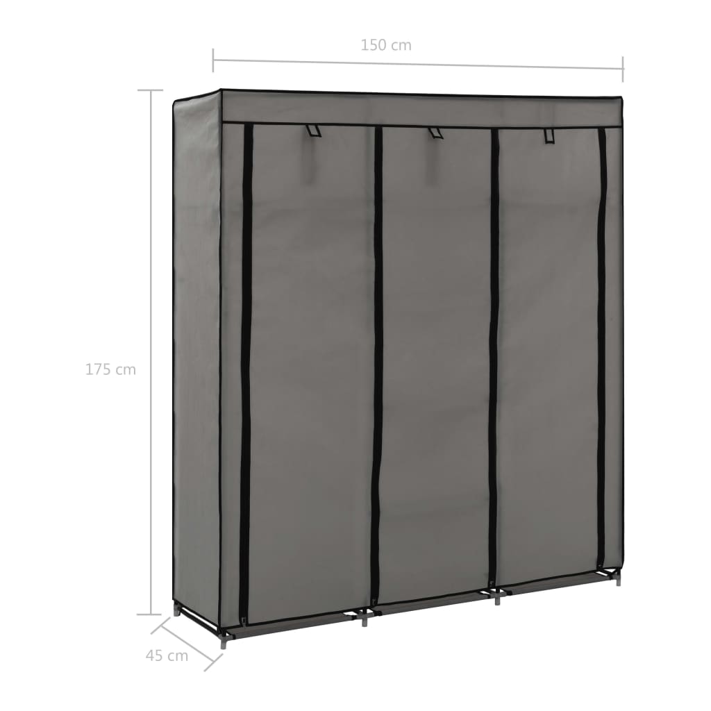 vidaXL Wardrobe with Compartments and Rods Grey 150x45x175 cm Fabric