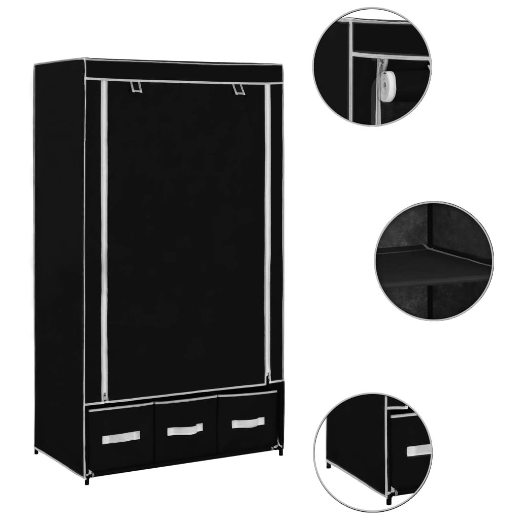 vidaXL Wardrobe Black 87x49x159 cm Fabric