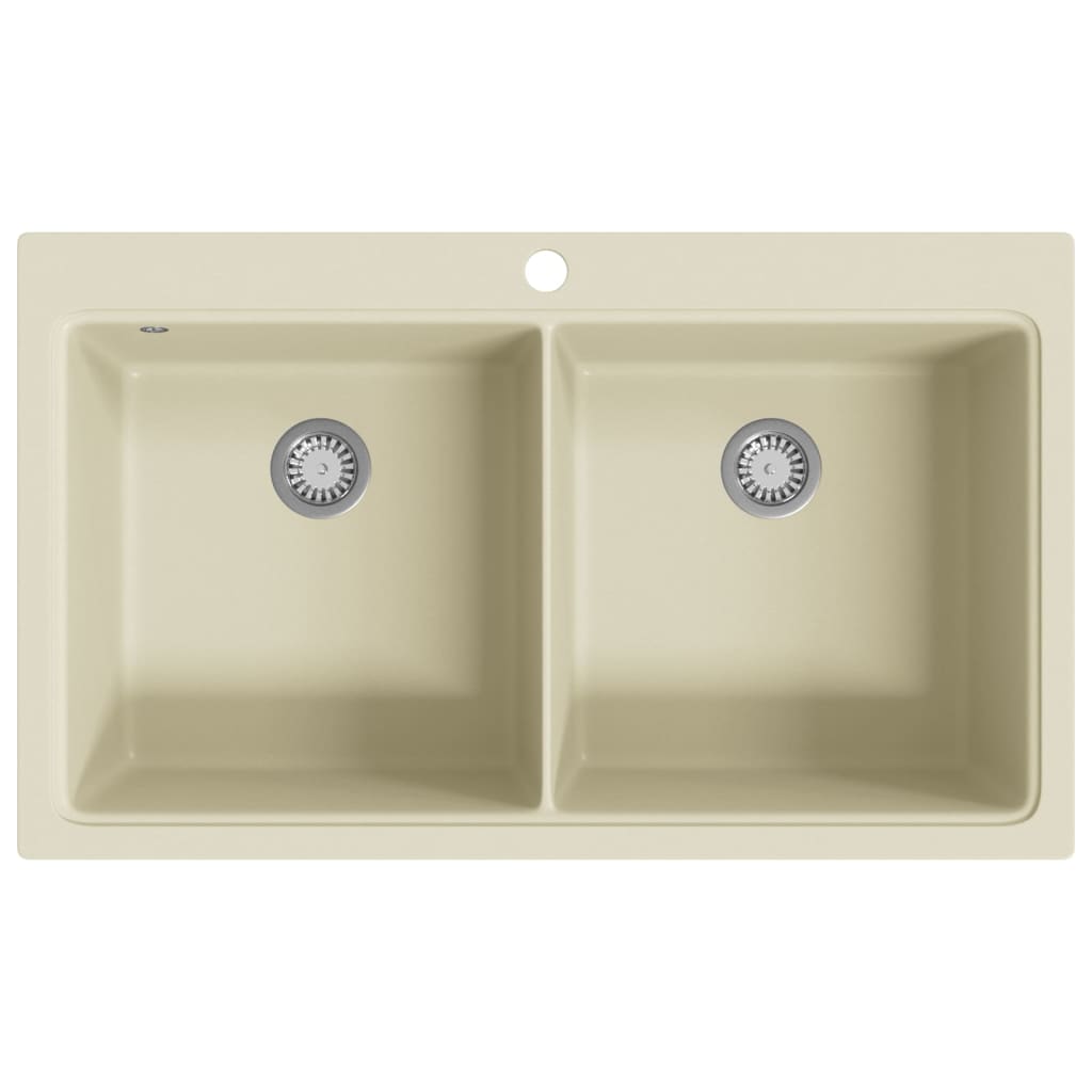 vidaXL Granite Kitchen Sink Double Basins Beige