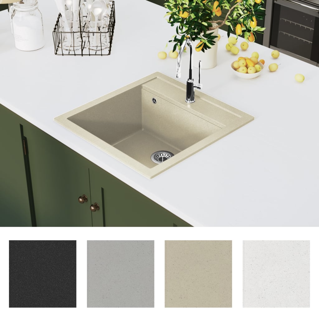 vidaXL Granite Kitchen Sink Single Basin Beige