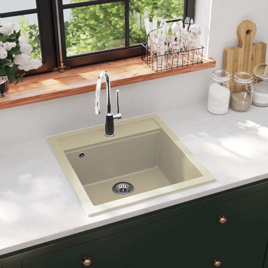 vidaXL Granite Kitchen Sink Single Basin Beige