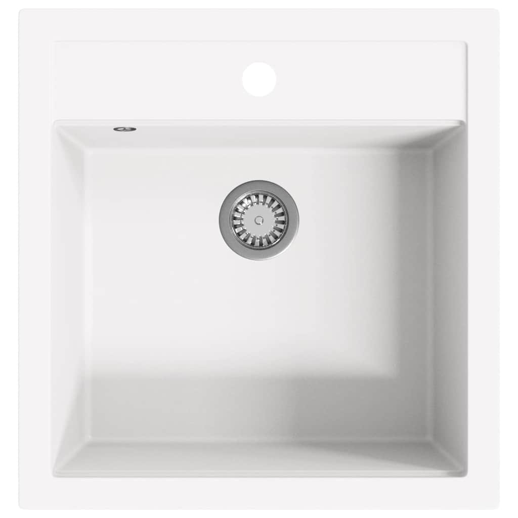 vidaXL Granite Kitchen Sink Single Basin White