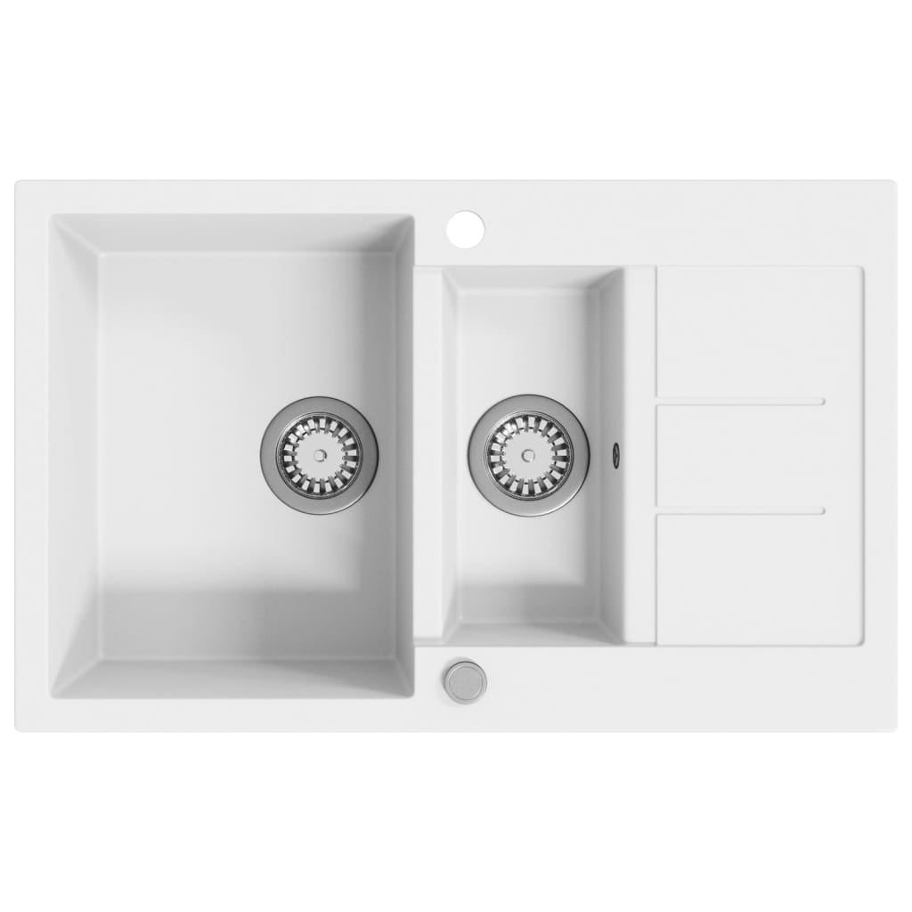 vidaXL Granite Kitchen Sink Double Basins White