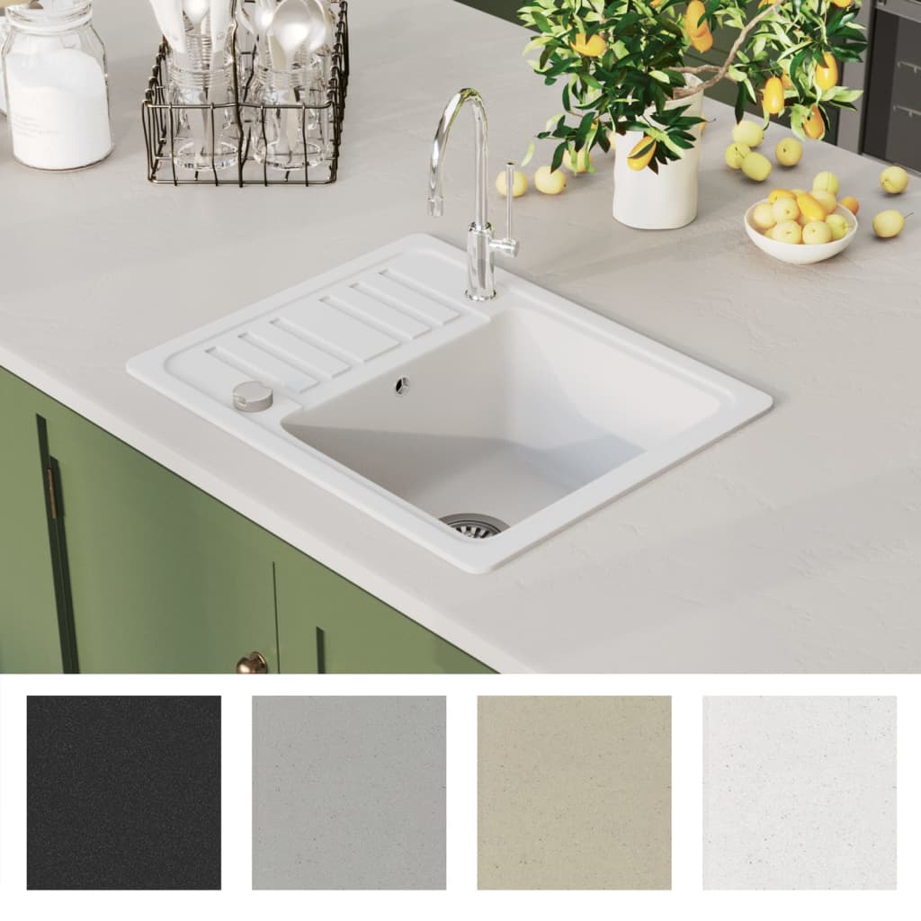 vidaXL Granite Kitchen Sink Single Basin White