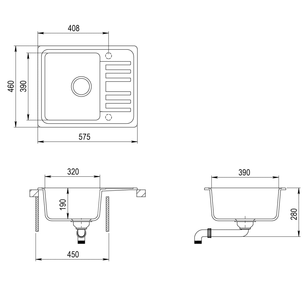 vidaXL Granite Kitchen Sink Single Basin White