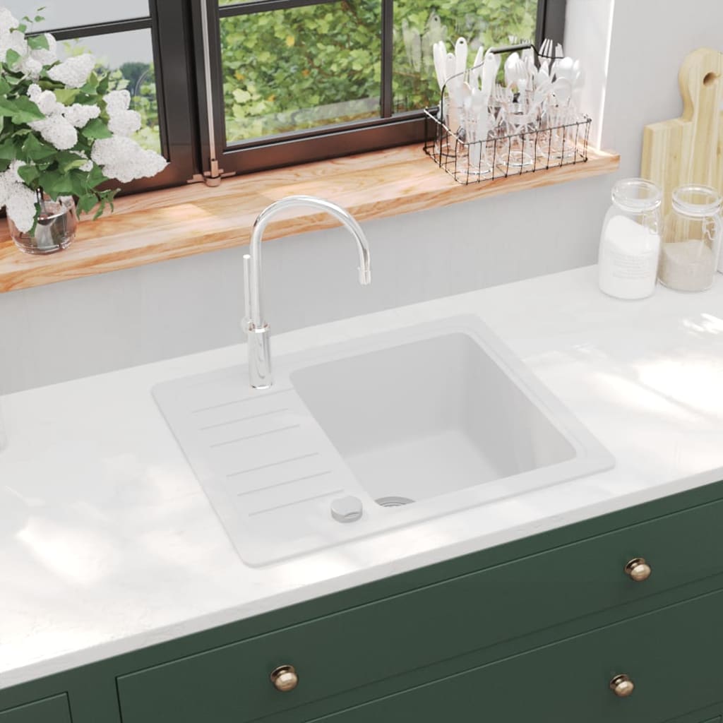 vidaXL Granite Kitchen Sink Single Basin White