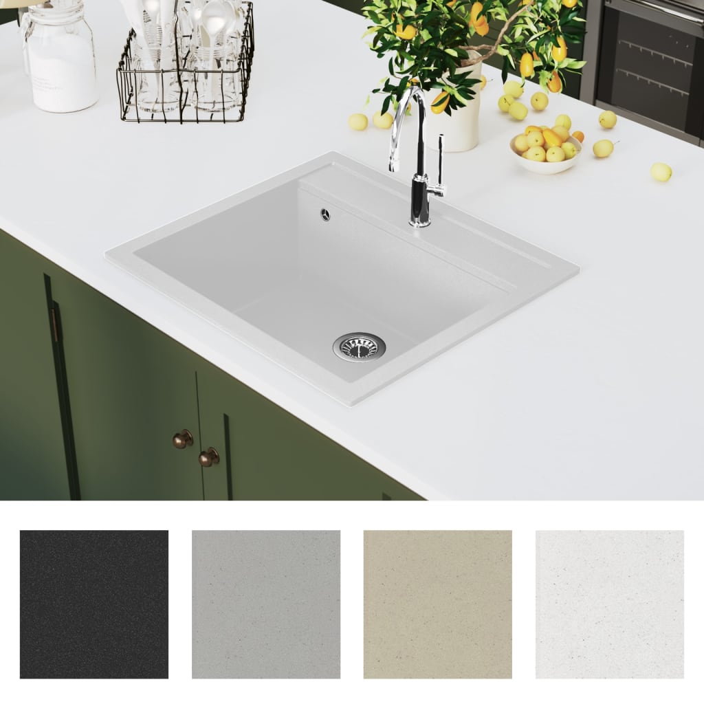 vidaXL Granite Kitchen Sink Single Basin White